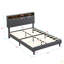 Structure de lit tapissier KING -Size avec tête de lit en tissu de lin touffeté à boutons, ports USB, station de charge pratique, deux poches latérales, ne nécessite pas de sommier-283033870-283033871