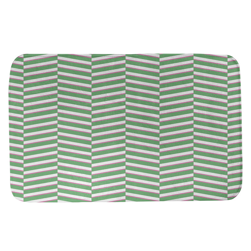 Tapis de bain à rayures rectangulaires anti-dérapant fractures, l 21 po x L 34 po, Vert/rose