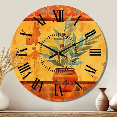 Nature morte des oliviers méditerranéens - Horloge murale ronde silencieuse en métal à thème botanique