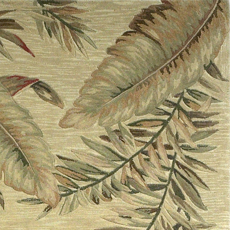Tapis botanique tropical en laine touffeté à la main brun et vert 9 pi x 12 pi
