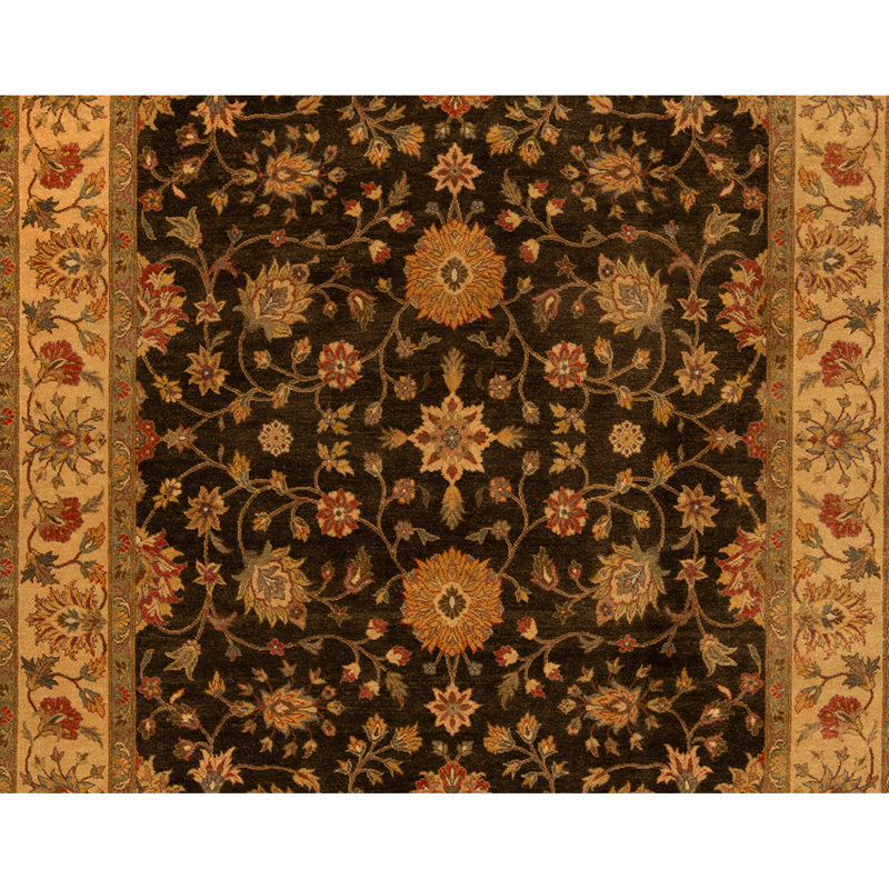 Tapis noir et crème noué à la main de haute qualité