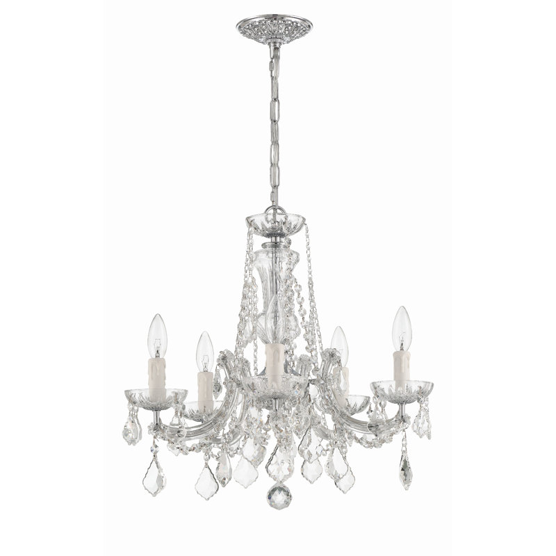 Lustre style chandelier à 5 lumières Wehr, Majestueux bois poli / chrome