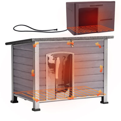 Tucker Murphy Pet™ Heated Dog House Outdoor Dog Kennel with Insulated Liner All-Around Iron Frame Large Dog Cage for Small & Medium Dogs,33.5"