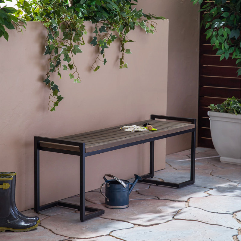 Banc industriel en bois et métal, Gris + noir