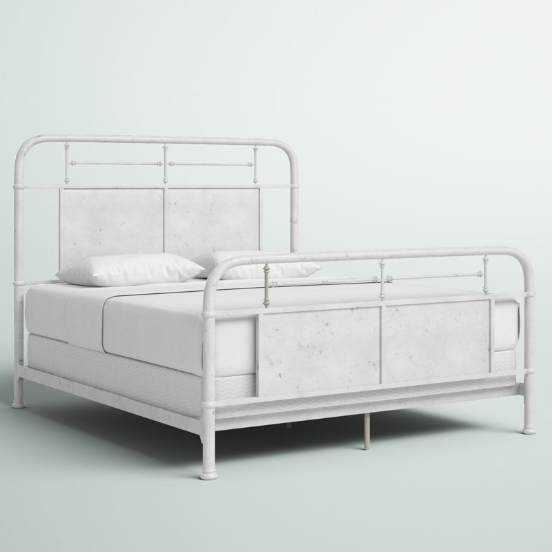 Estelina Metal Open-Frame Bed, King, Distressed White