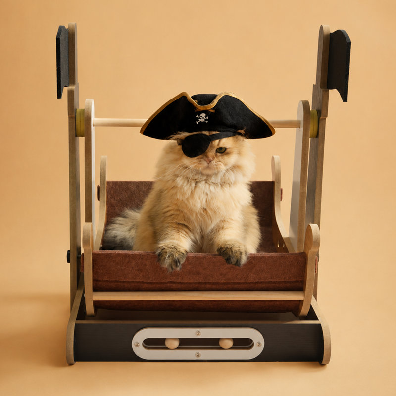  Lit pour chat 22 '' H Pirate Ship, coque berçante, conception berçante douce, 22" H x 17.3" W x 17.1" D