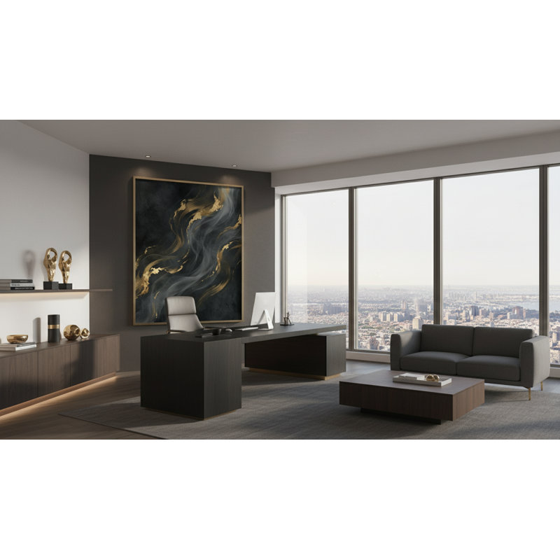 Veins of Silence Framed Canvas Wall Art by Kasian Art Studio - Black Frame, Black