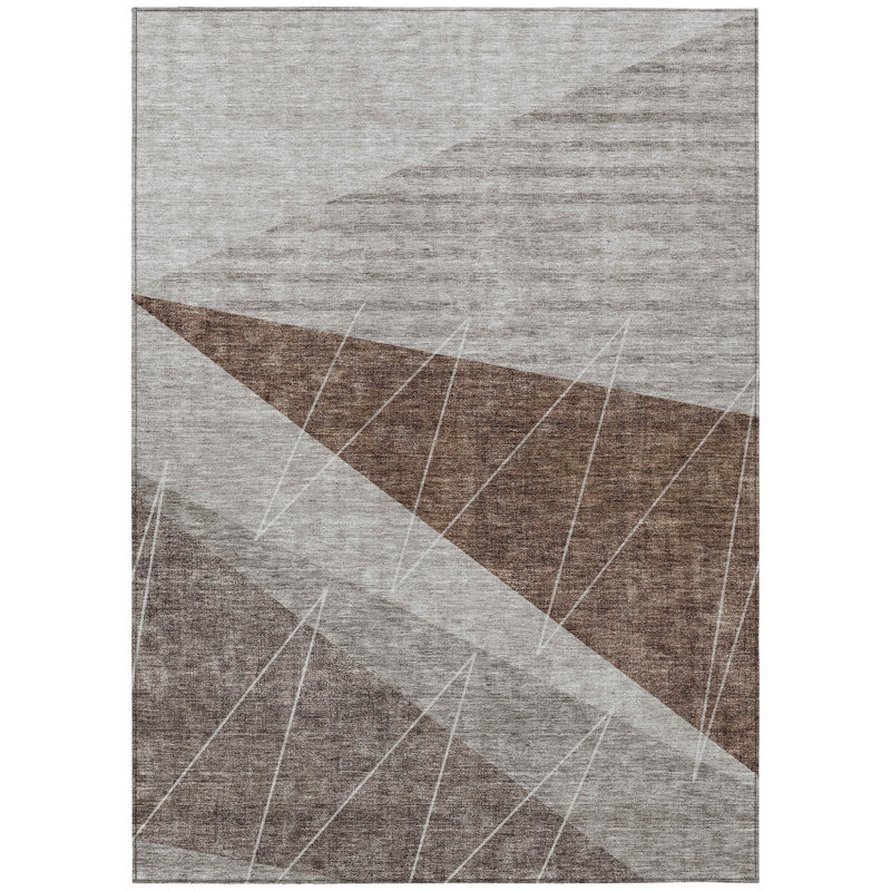3' X 5' Gray Silver And Taupe Geometric Washable Indoor Outdoor Area Rug