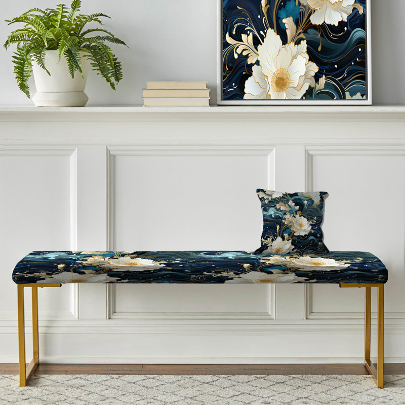 Banc rembourré or, Navy Blue Underwater Elegance Coastal Pattern