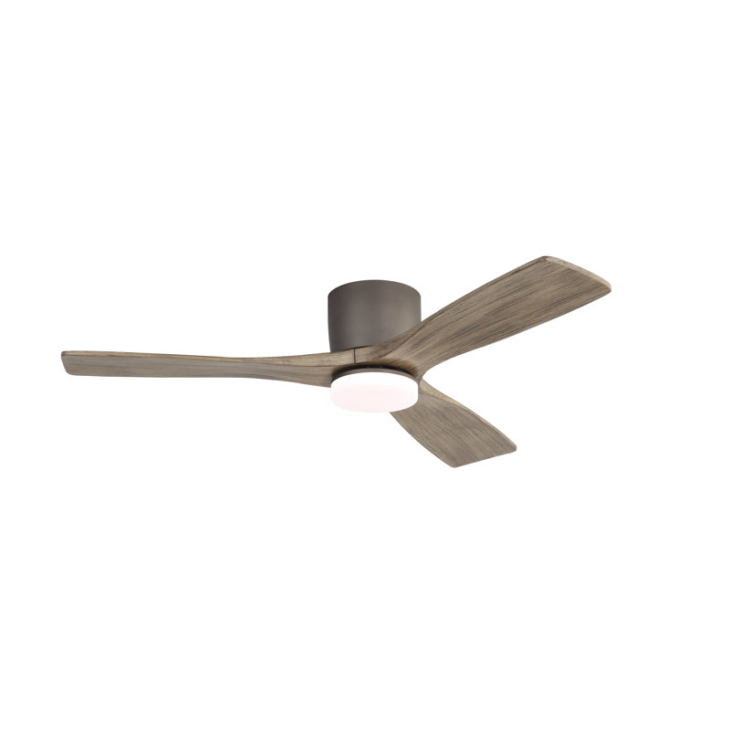 48'' Flush Mount Ceiling Fan 3 Carved Solid Wood Blades 6-Speed Noiseless Reversible DC Motor Indoor With Dimmable Light Kit And Remote, Charcoal Gray