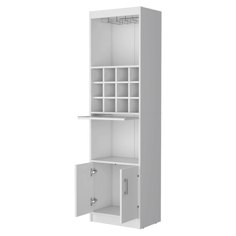Bar moderne blanc avec rangement pour le vin - 2 portes, 13,3 pouces de profondeur, 15 tablettes, bois d'ingénierie pour les amoureux, intérieur spacieux