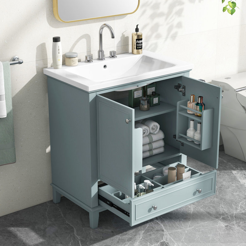 Shritan 30'' Single Bathroom Vanity with Ceramic Top, Green