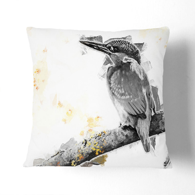 Kingfisher Bird on a Branch Cushion with Filling, Black, 40cm H x 40cm W x 15cm D