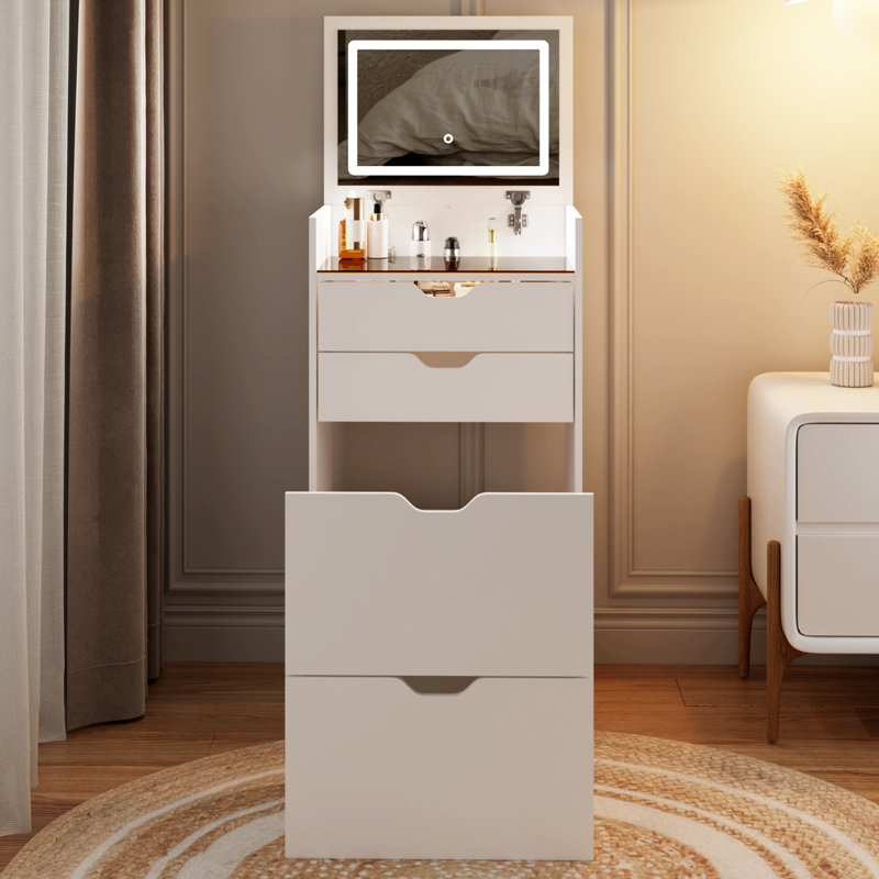 3-In-1 Dressing Table Set With LED Mirror, 3 Lighting Modes, 2 Drawers, And Storage Stool, White