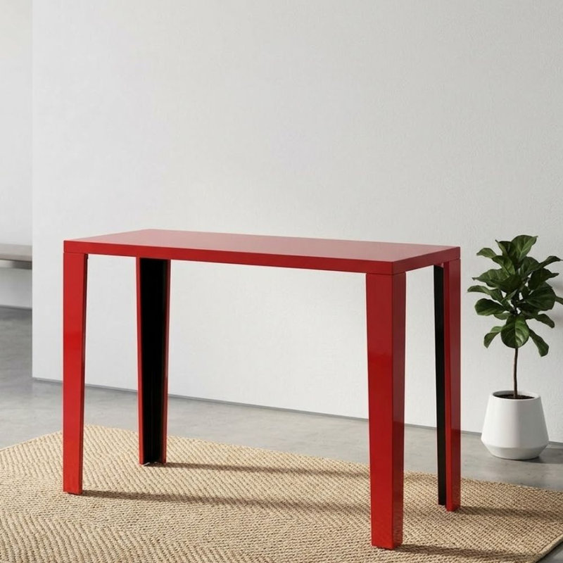 Watosi Console rouge en bois rouge avec finition ultrabrillante et accents noirs