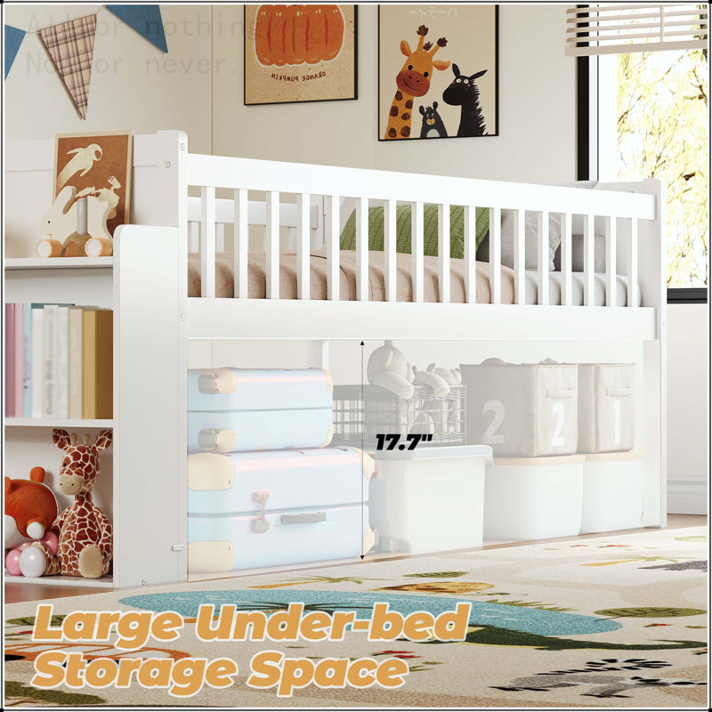 Twin Size Bed Frame with Storage Shelf, Slide, and Ladder, White