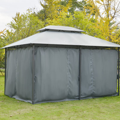 Pavillon de jardin 10 'x 13' pour terrasse - Abri extérieur spacieux avec rideaux, toit ventilé, structure de patio en acier sauge gris