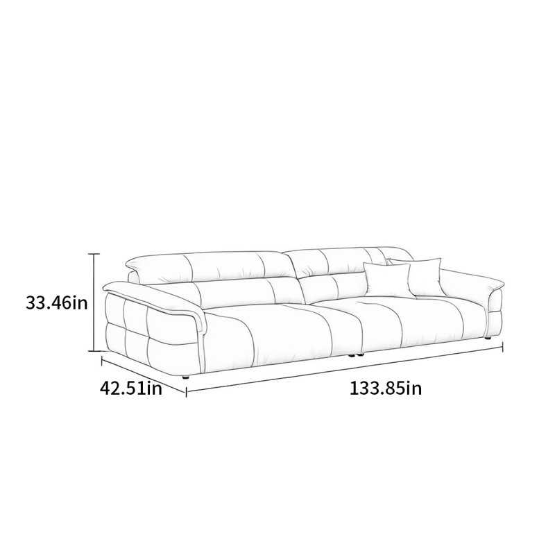 Canapé à touches de piano de luxe minimaliste, H 33,46 po x l 133,85 po x P 42,51 po