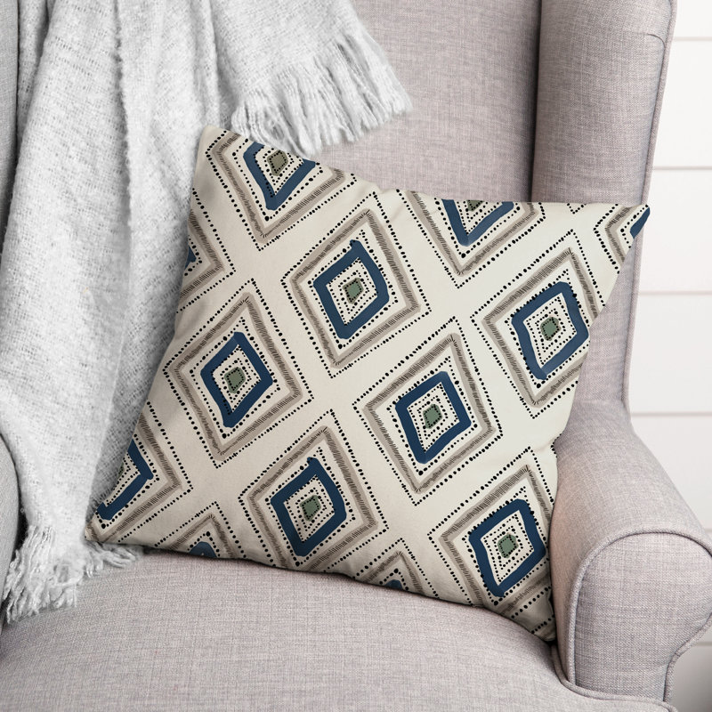Housse de coussin carrée à losanges d’extérieur, Bleu