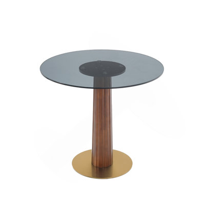 Table de ronde ronde moderne - plateau en verre trempé de 85 cm, pieds en bois avec base en métal