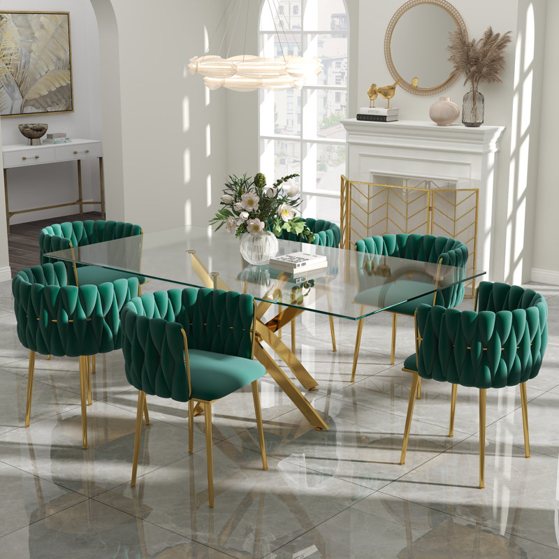 Ensemble de salle à manger Antli, Green, 29.5"H x 71"L x 31.5"W, Doré