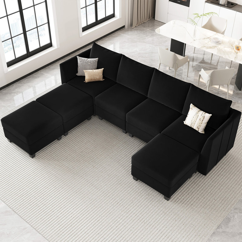 Allinson 112.6'' Wide 4-Seat Velvet U Shaped Freely Combined Modular Sofa Living room  Sectional Storage Sofa With Ottoman Chaise