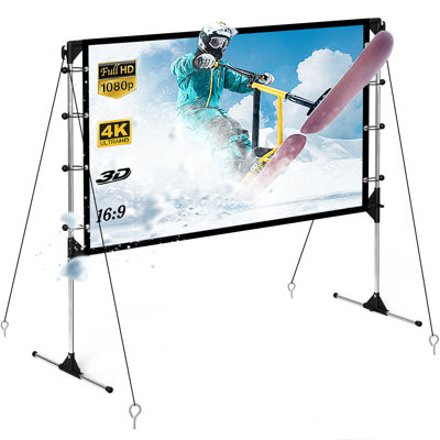 Projector Screen With Stand 80 Inch 16:9 Hd 4k Portable Indoor Outdoor Movie Screen Foladable Outdoor Projection Screens For Office,home Theater, Back -  NIERBO, TS80WF