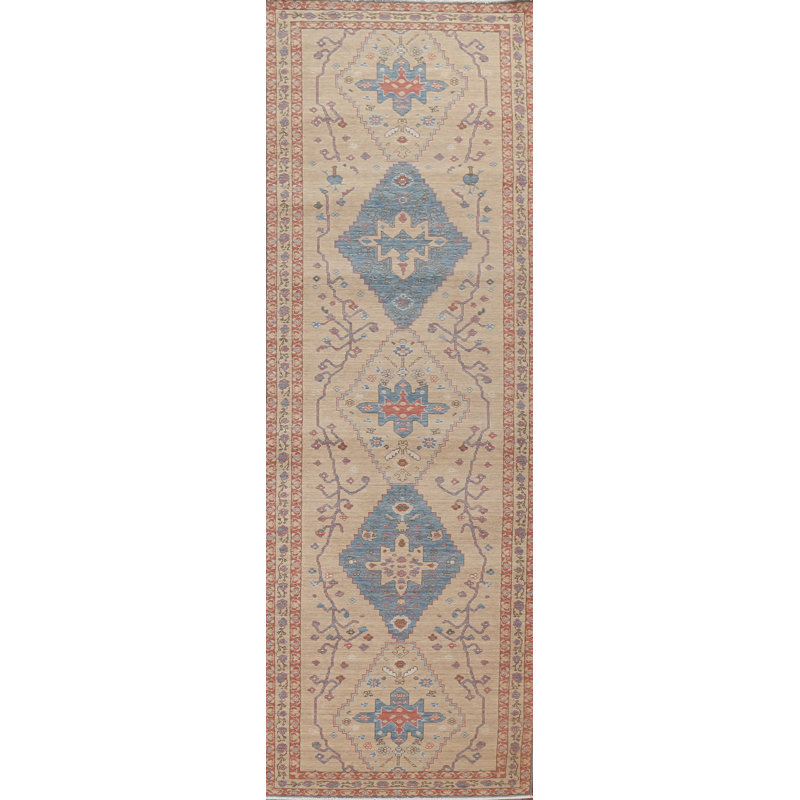 Tapis de couloir oriental unique Heriz Serapi à motif géométrique noué à la main 3 x 12