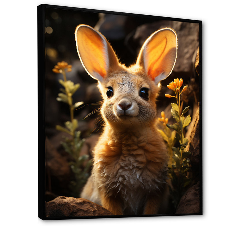 Mignon portrait de kangourou I - animaux, art mural dans le salon, Cadre flottant noir, H 44 po x l 34 po x P 1,5 po