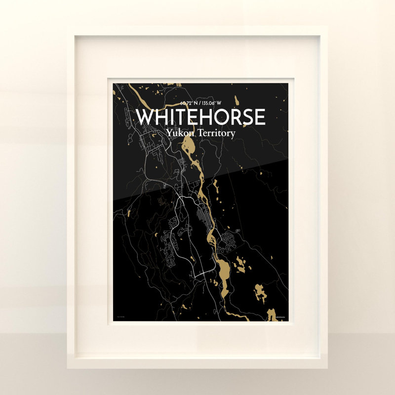 «Whitehorse City Map», impression, H 20 po x l 16 po, Noir et or