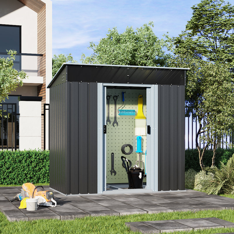 Galvanized Steel Acrylic Storage Shed, Charcoal Black/White