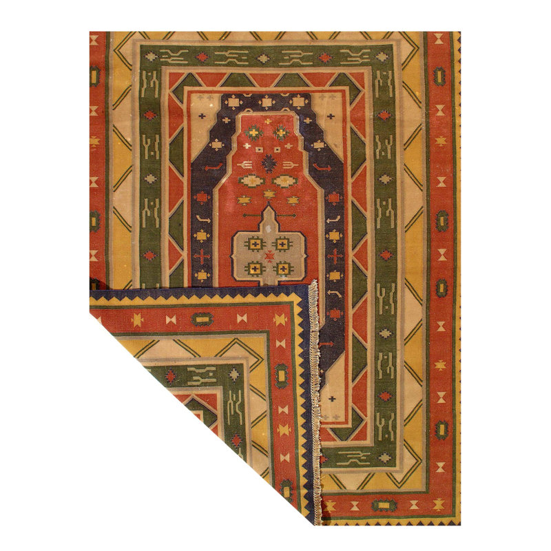 Tapis oriental beige / rouge en coton / laine 9 pi 8 po x 6 pi 5 po Oriental