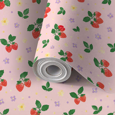 Papier peint adhésif décoratif à motif floral rose fraise, amovible et facile à poser, idéal pour les locataires, pour chambre, salon, cuisine, salle de bain ou mur d'accent.