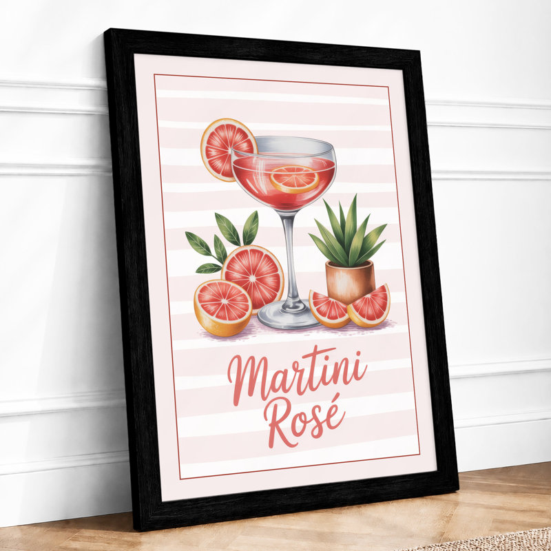 Martini Rosé Botanical - Framed Print, Black, A4 - 29.7 x 21.0 cm