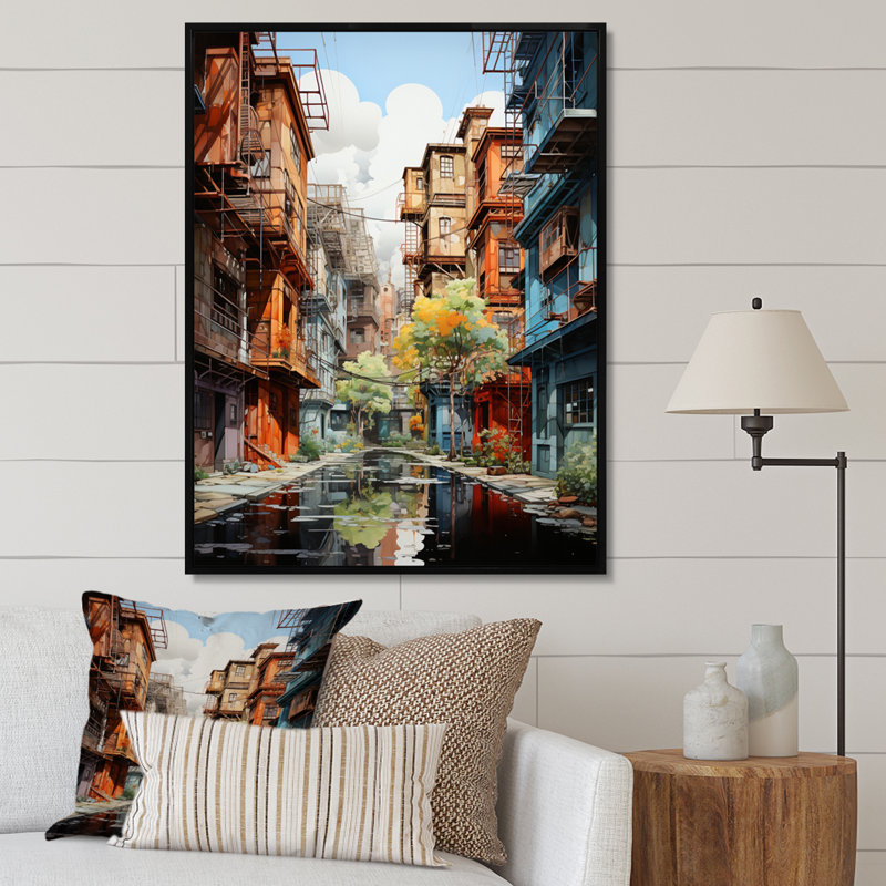 Liliann Factories Industrial Harmony I, reproduction d'art sur toile, H 32 po x l 16 po x P 1 po, Cadre flottant noir
