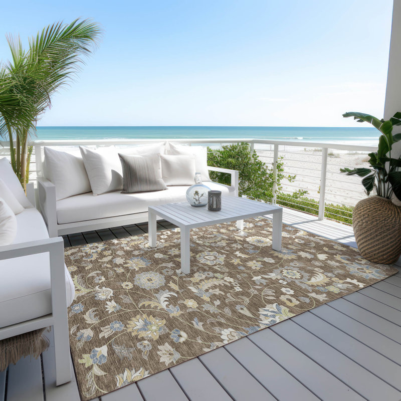 Machine Washable Indoor/Outdoor Chayden ACN1006 Chocolate 9' x 12' Rug, Rectangle 8' x 10'