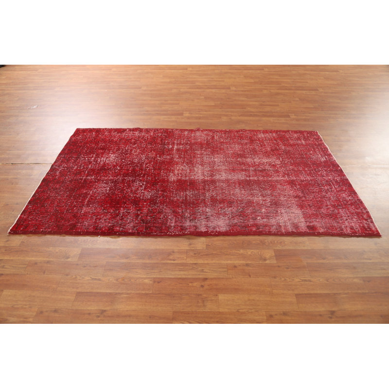 Red Over-Dyed Anatolian Distressed Turkish Rug 4x7