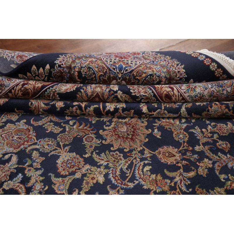 Tapis bleu marine à motif floral traditionnel 7 x 10
