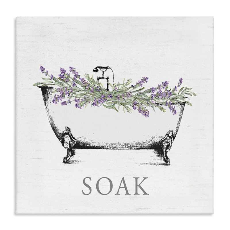 Impression sur toile «Soak Bathaign with Lavender», par lettré et doublé, H 17 po x l 17 po