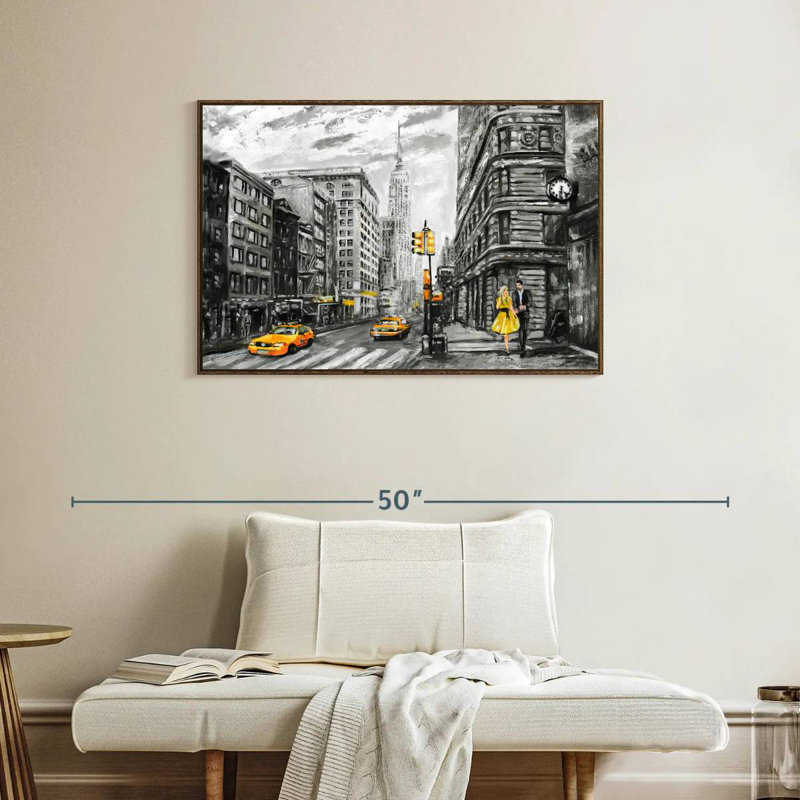 NYC, 37 po x 25 po, Cadre flottant noyer