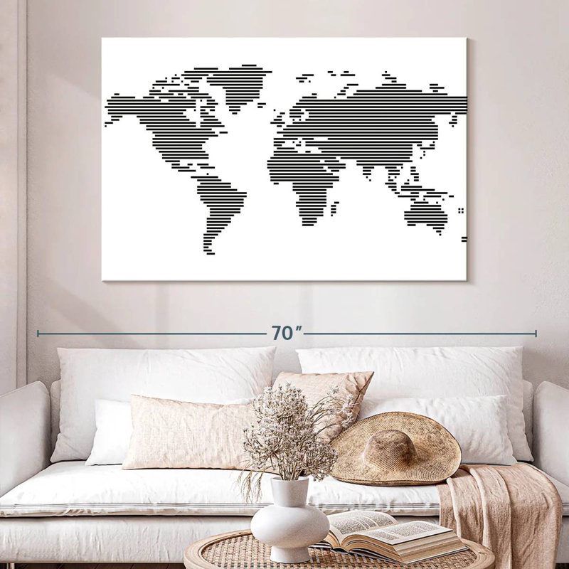 Carte du monde Aliaz BW Stripes, H 34 po x l 51 po