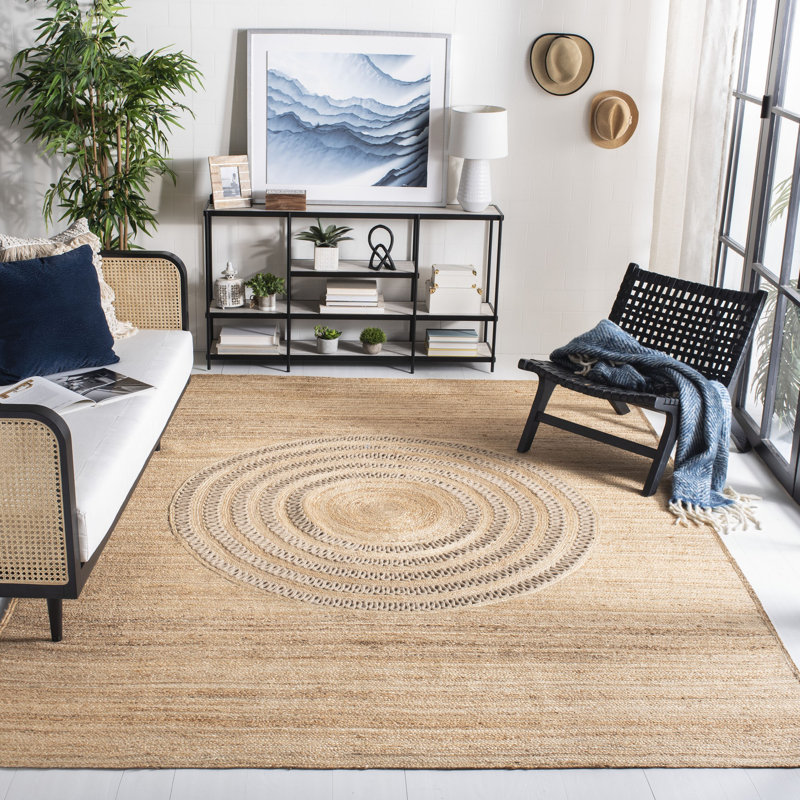 Robs Natural Fiber Hand Woven Jute Solid Color Rug, Rectangle 5' x 8'
