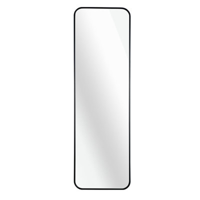 Black 47 x 14 Inch Over The Door Mirror, Metal Framed Full Length Door Hanging Mirror, Slim Narrow Wall Mounted Vanity Mirror for Bedroom Bathroom Living Room Decor
