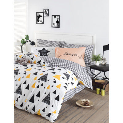 Ensemble de housse de couette 100% coton blanc / gris anthracite / rose Archuleta