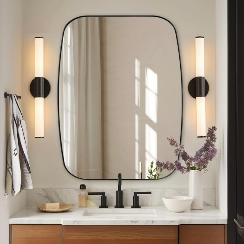 Miroir de salle de bain ovale moderne | Cadre en acier inoxydable, Noir mat, 40 po x 36 po