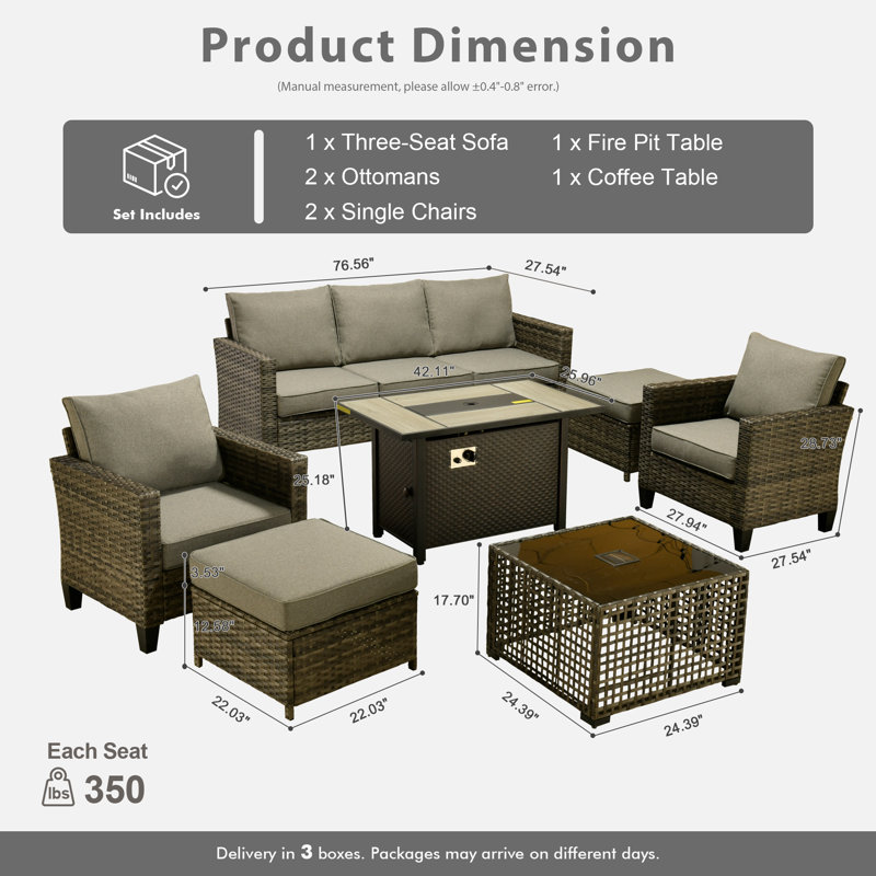 Ensemble de conversation d'extérieur pour 5 personnes Allcot, ensemble de canapé de patio en osier avec table basse éclairée et coussins