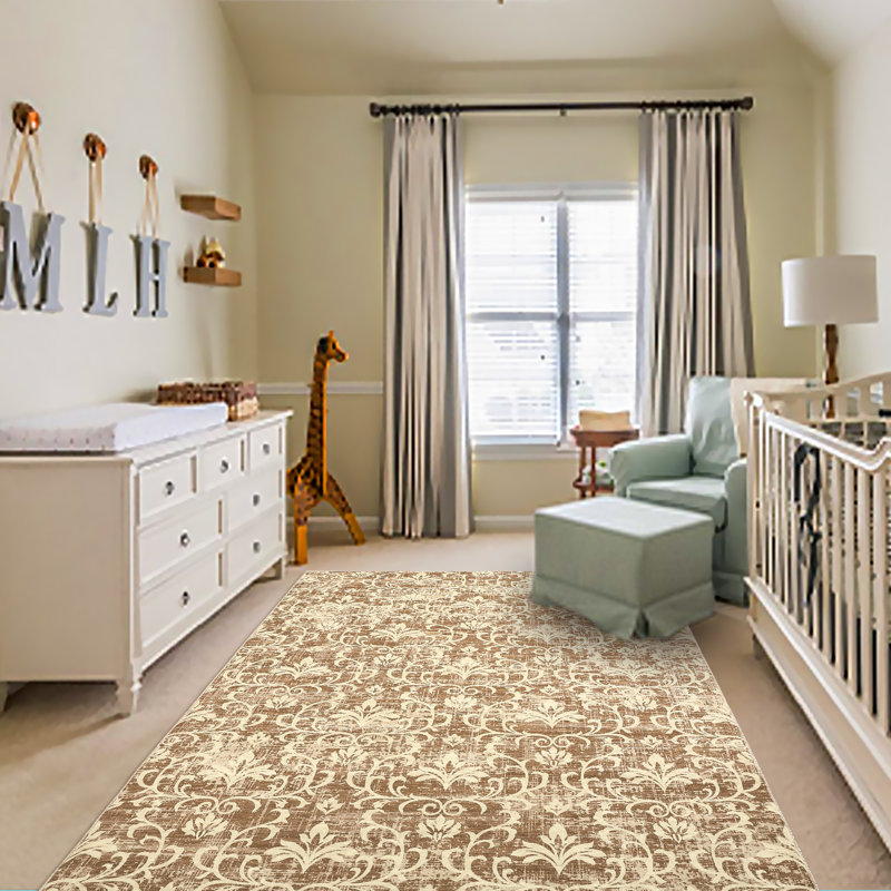 Luxurious Vintage Damask Area Rugs Living Room Bedroom Soft Floor Mat Washable Indoor Non-Slip Carpet Hallway Low Pile Stain Resistant Rug Indoor Easy to Clean Carpet Office Farmhouse Decor