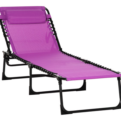 Breathable Mesh Purple Chaise Lounge For Beach And Outdoor Use - 4 Position Reclining With Pillow Foldable Patio Reclining, Color Poolside