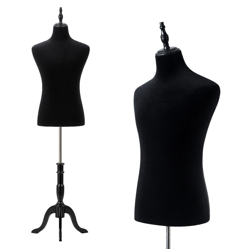 Male Mannequin Torso Dress Form, 64‑74 Inch Adjustable Black Foam Manikin Body with Solid Wood Tripod Stand for Men Suit Clothing Display Sewing Tailoring