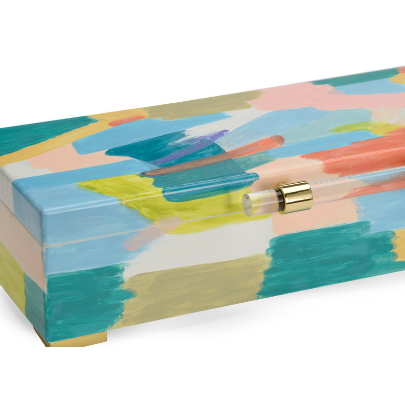 Multicolor Hand-Painted Decorative Box with Acrylic Handle